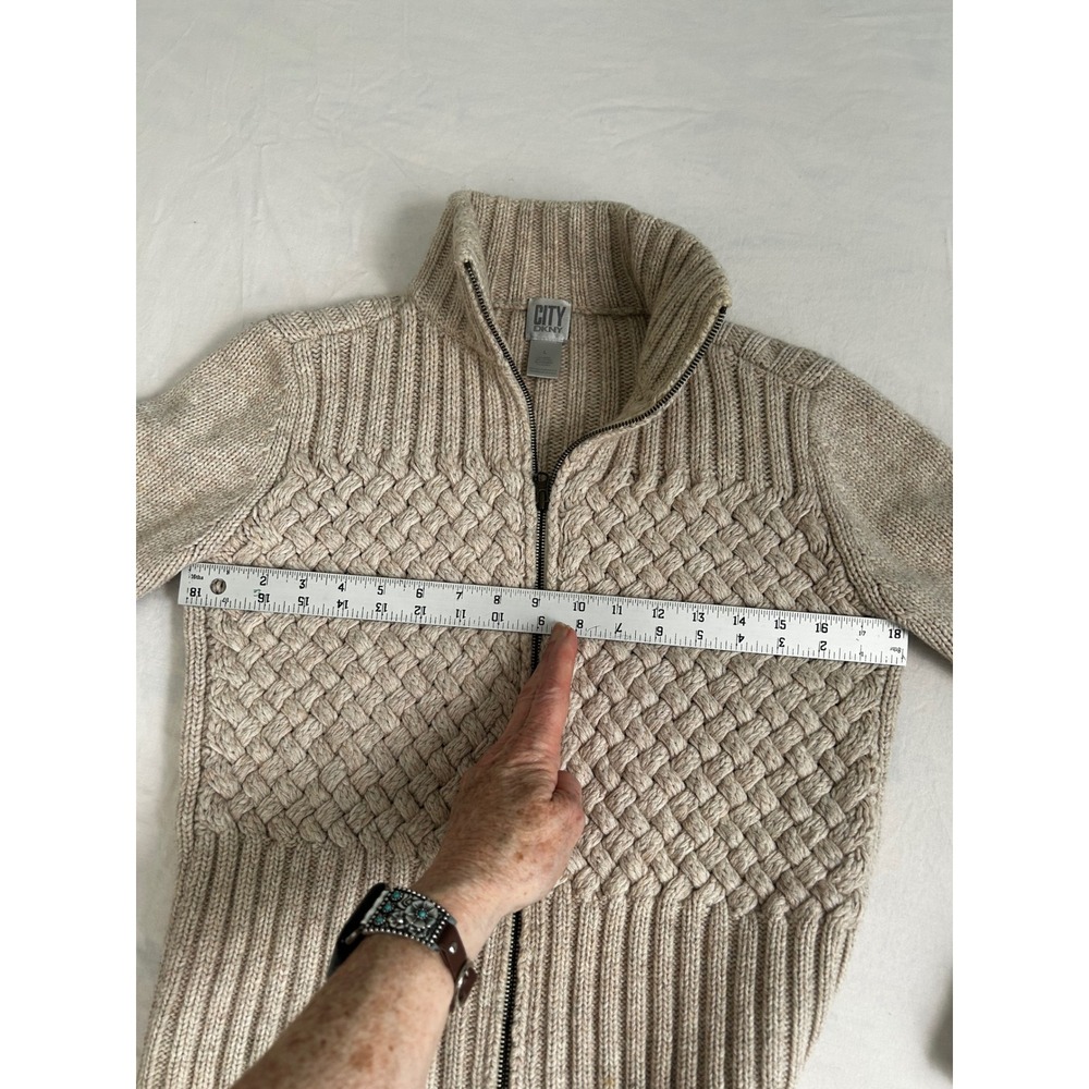 City DKNY Wool Cashmere Alpaca Blend Full Zip Cardigan Sweater Beige‎ Large